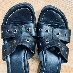 Black leather wedges